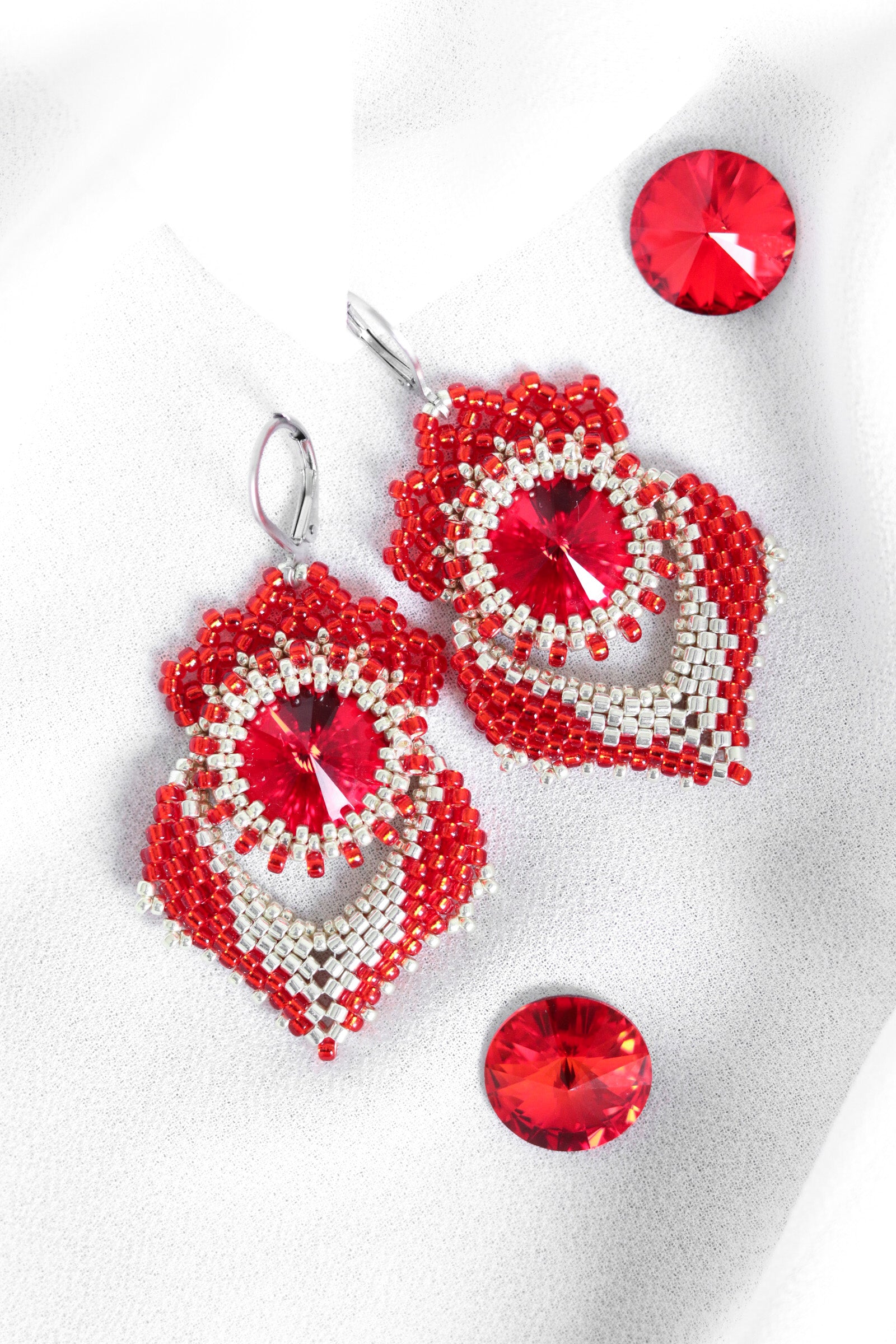 Náušnice "Alisma" Červeno-strieborné