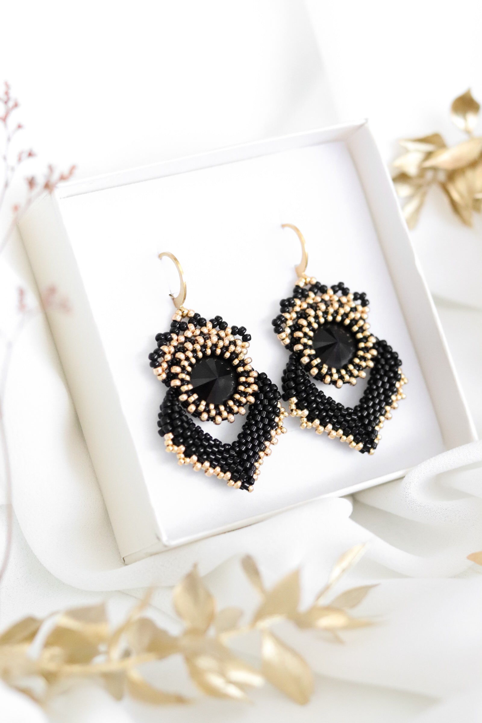 Náušnice "Alisma" Čierno-zlaté