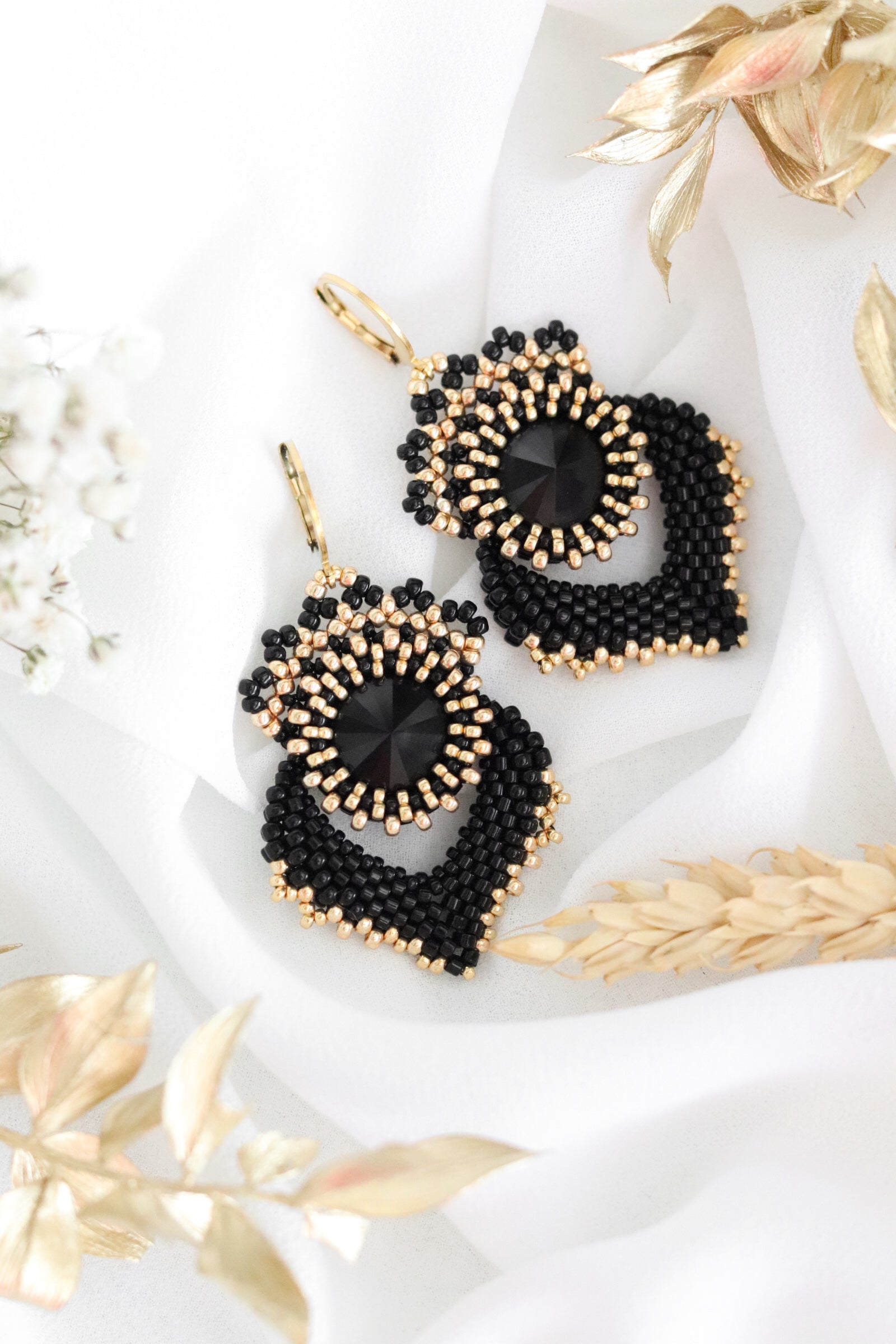 Náušnice "Alisma" Čierno-zlaté