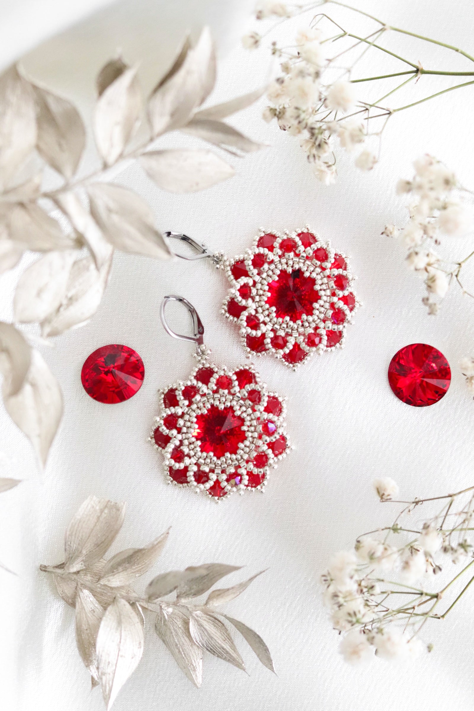 Náušnice “Flora” Červené