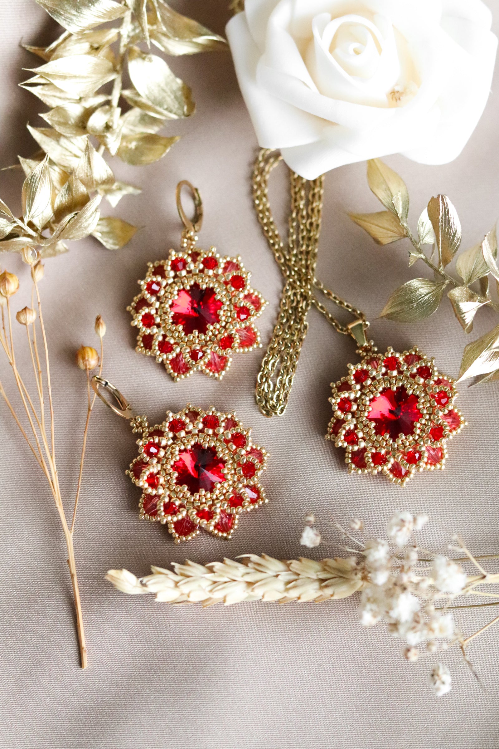 Náušnice “Flora” Červeno-zlaté