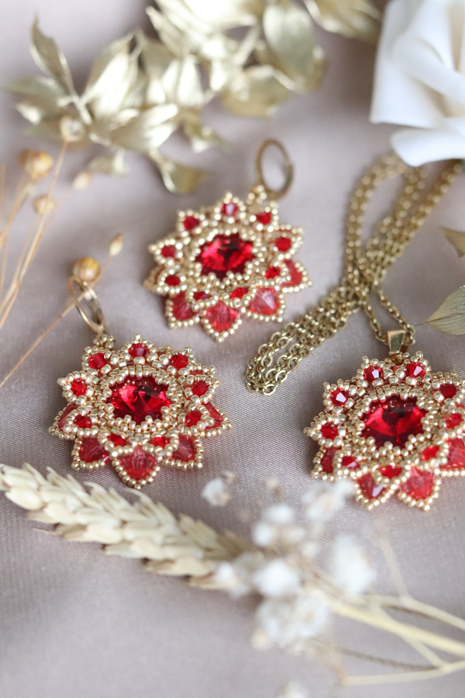 Náušnice “Flora” Červeno-zlaté