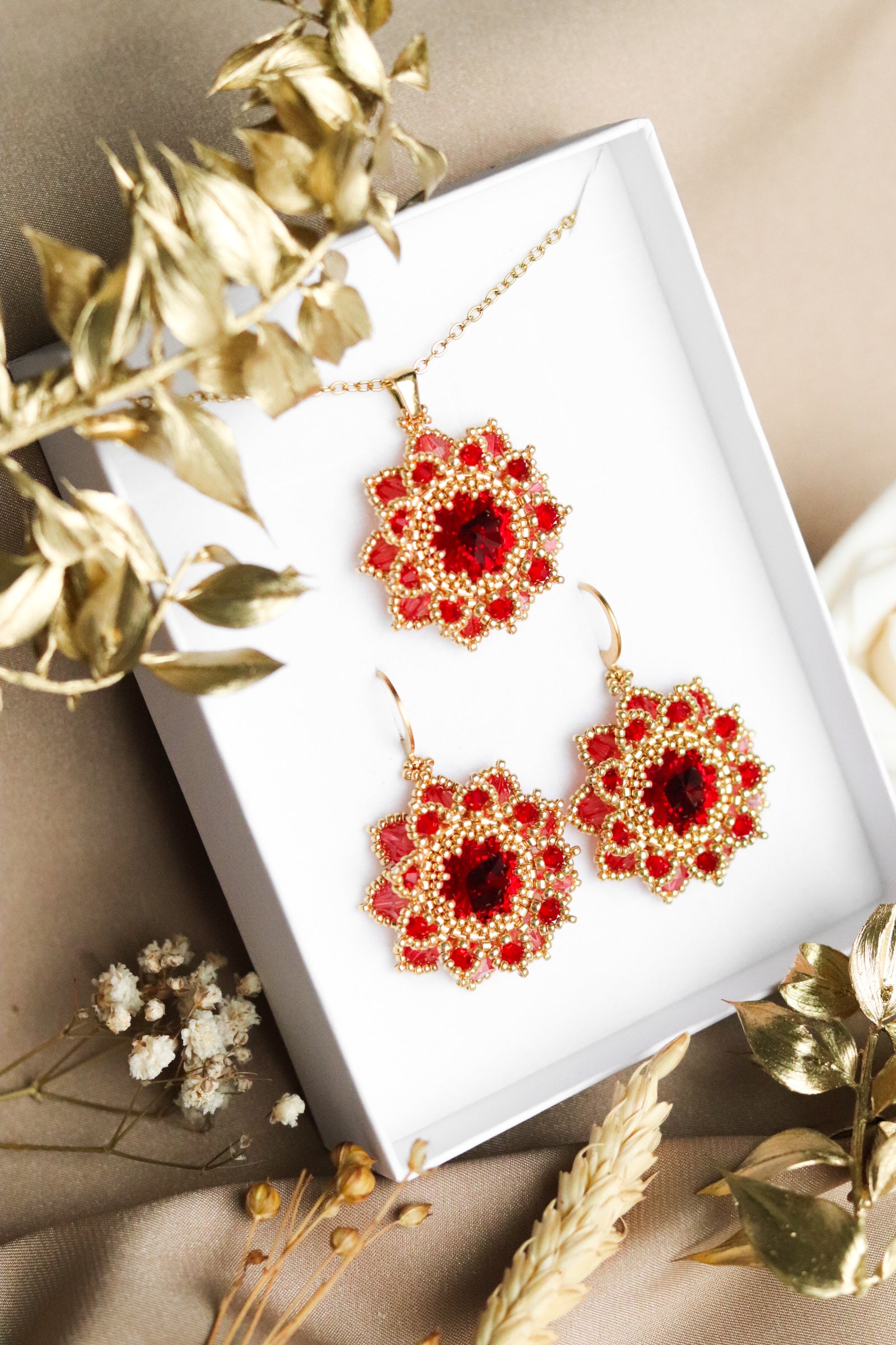 Náušnice “Flora” Červeno-zlaté