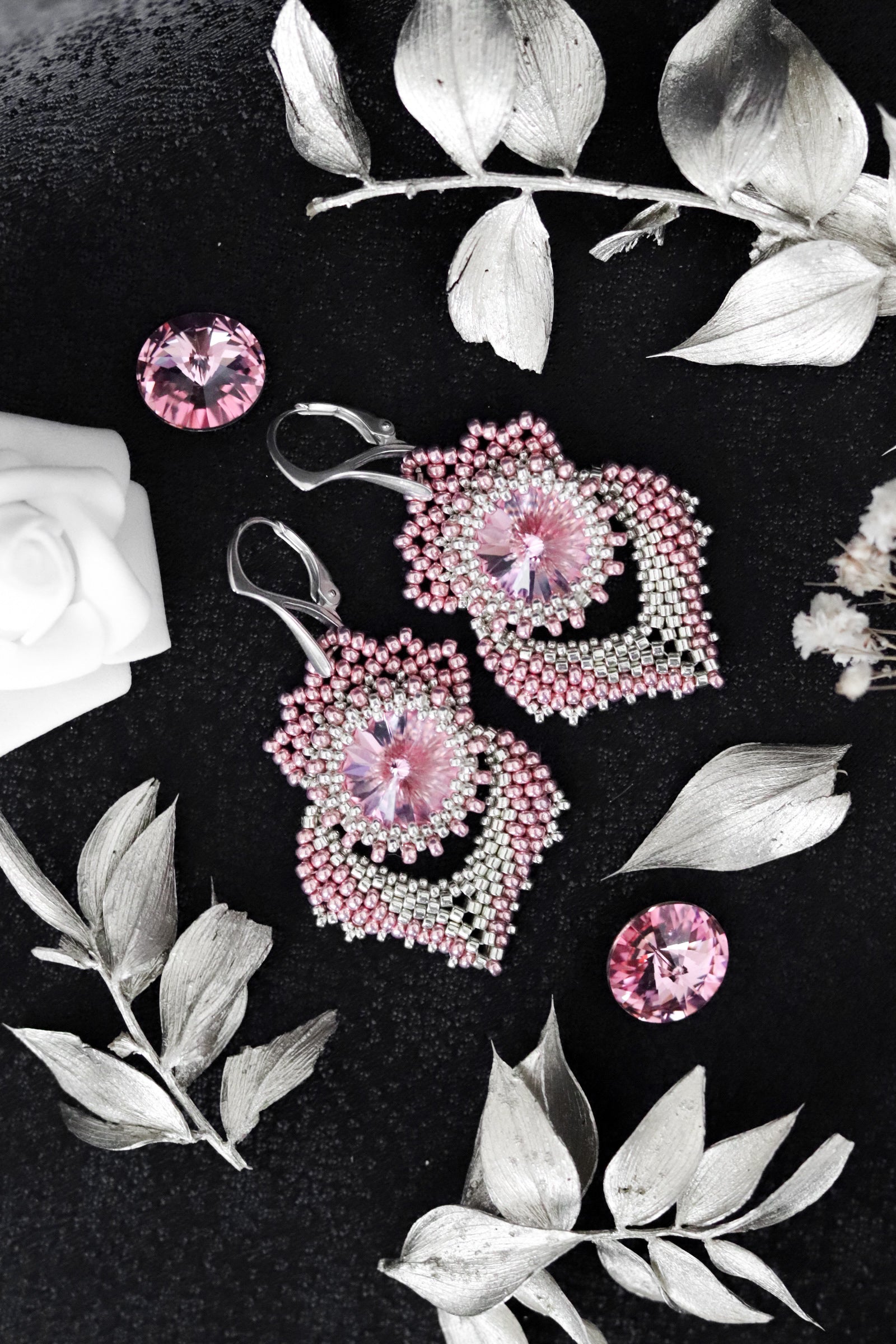 Náušnice "Alisma" Ružovo-strieborné