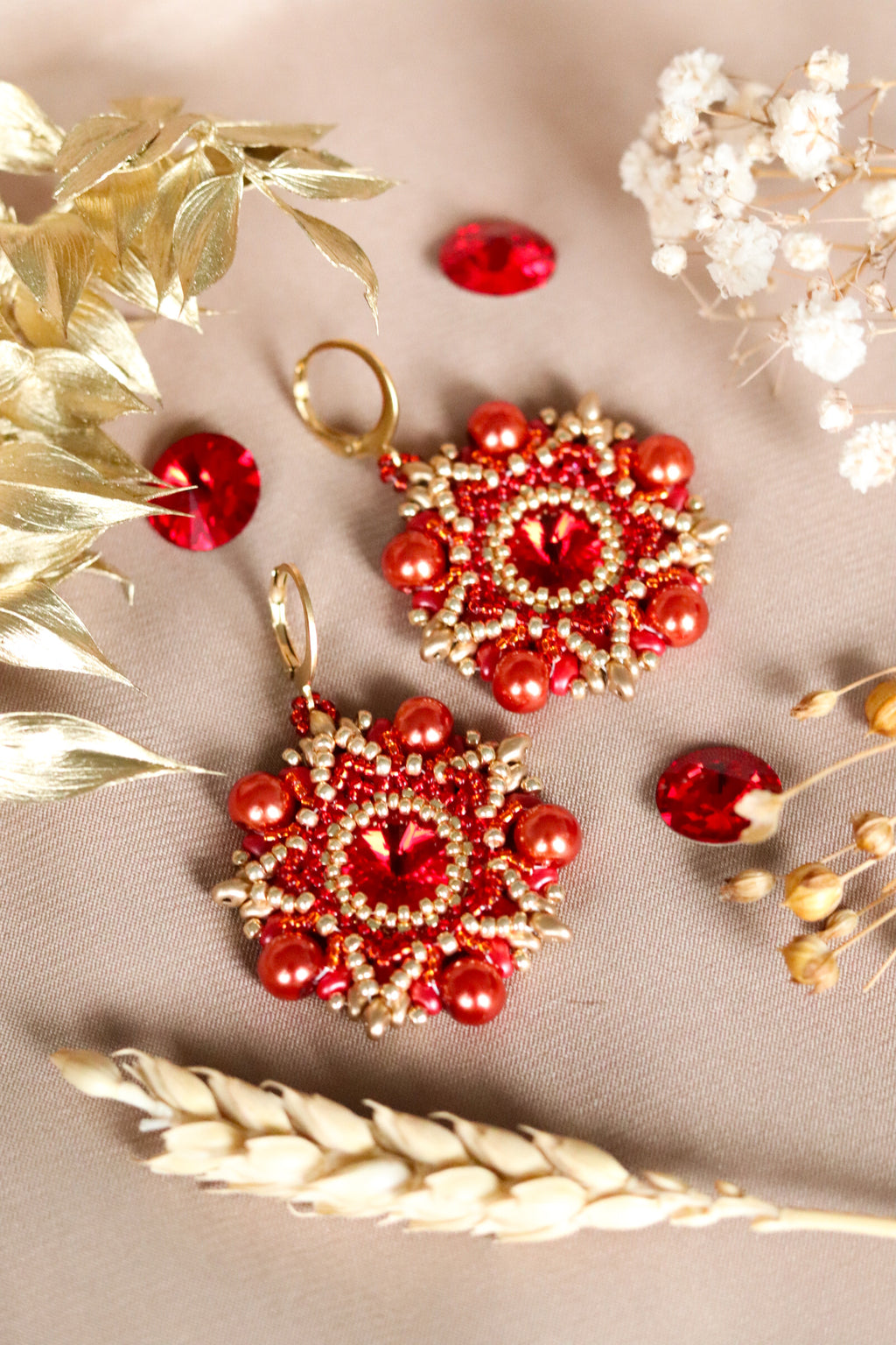 Šité náušnice “Bellis” vianočné