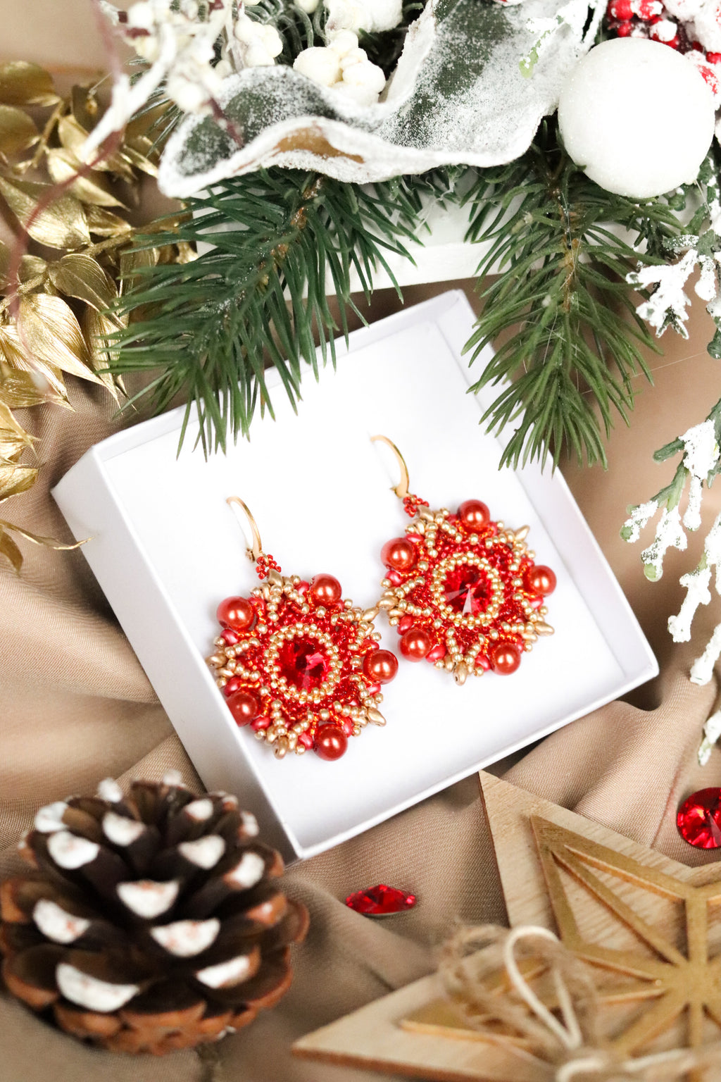Šité náušnice “Bellis” vianočné